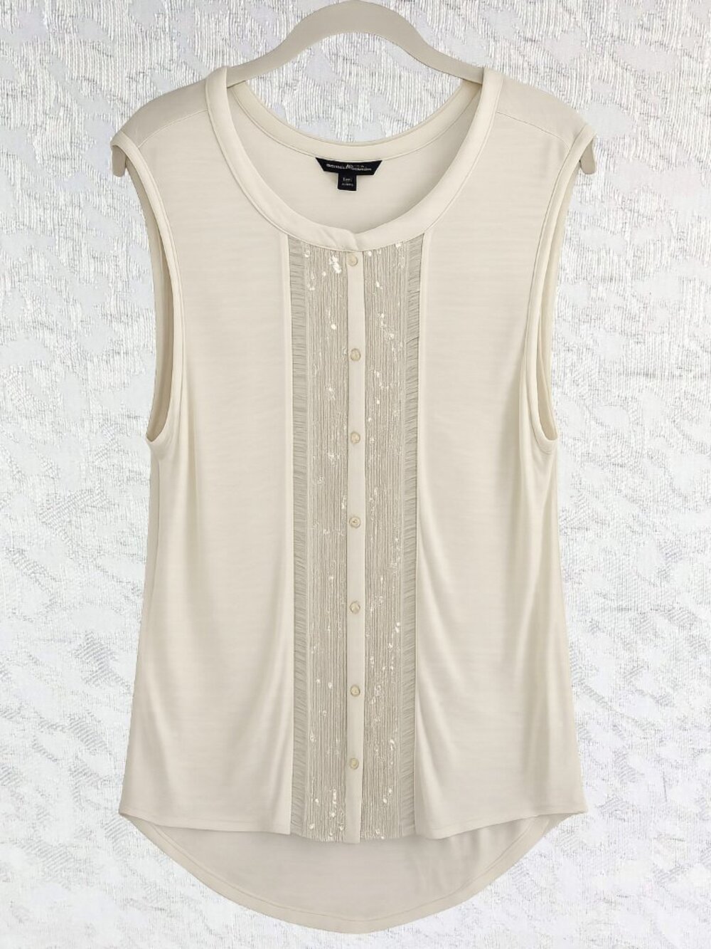American Eagle Outfitters Cream Sequin Front Sleeveless High-Low Top Size M